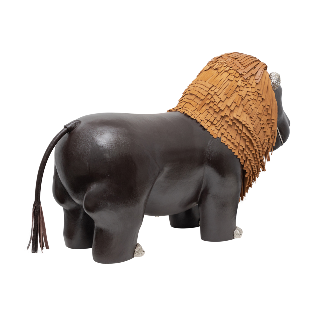 Brown Leather Lion Stool