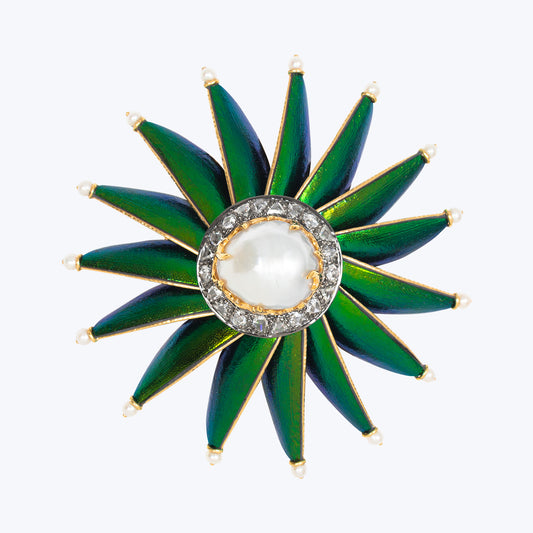 Scarab flower brooch with Pearl and Diamond