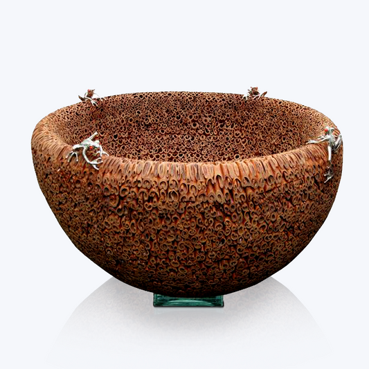Cinnamon Bowl with Silver Frogs