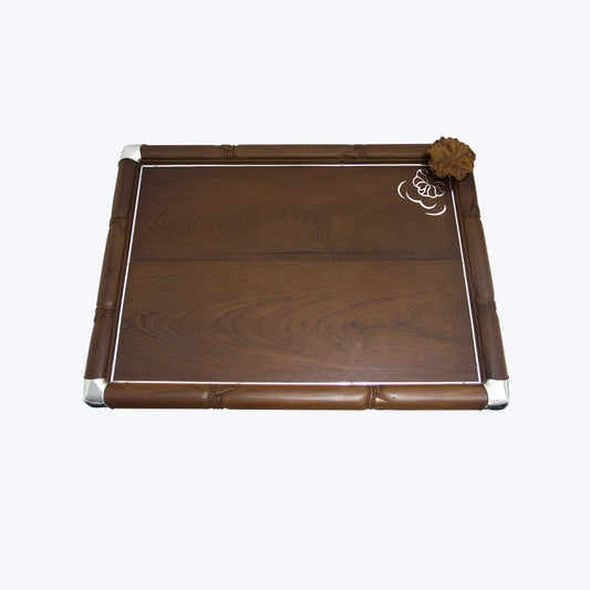 Wooden Tray Decorated with Silver and Wooden Leaf