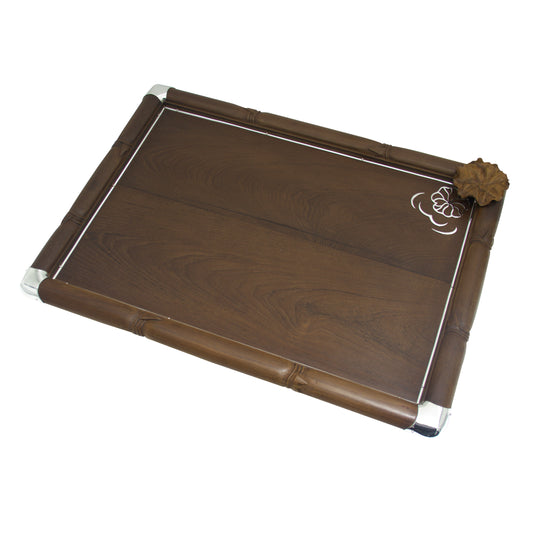 Wooden Tray Decorated with Silver and Wooden Leaf