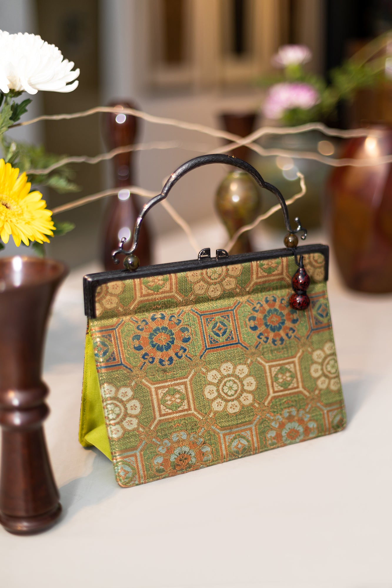 Japanese Antique Brown Brocade Handbag