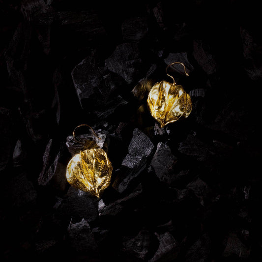 Cape Gooseberry Earrings with Gold Leaf