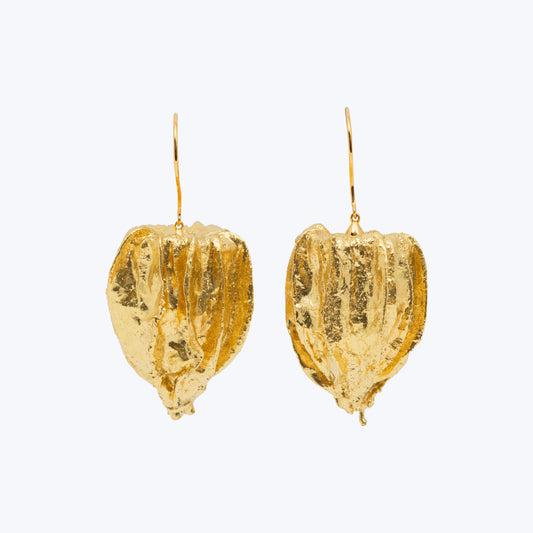 Cape Gooseberry Earrings with Gold Leaf