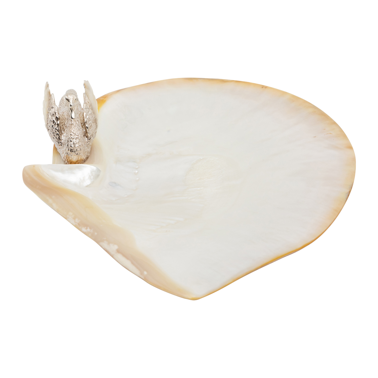 Mother of Pearl Plate with Silver Swan and Shell Wings