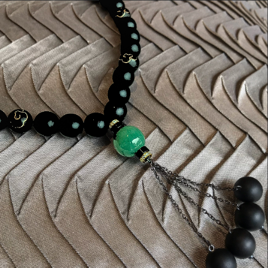 Tasbih with Black wood and 9K Inlaid Bead