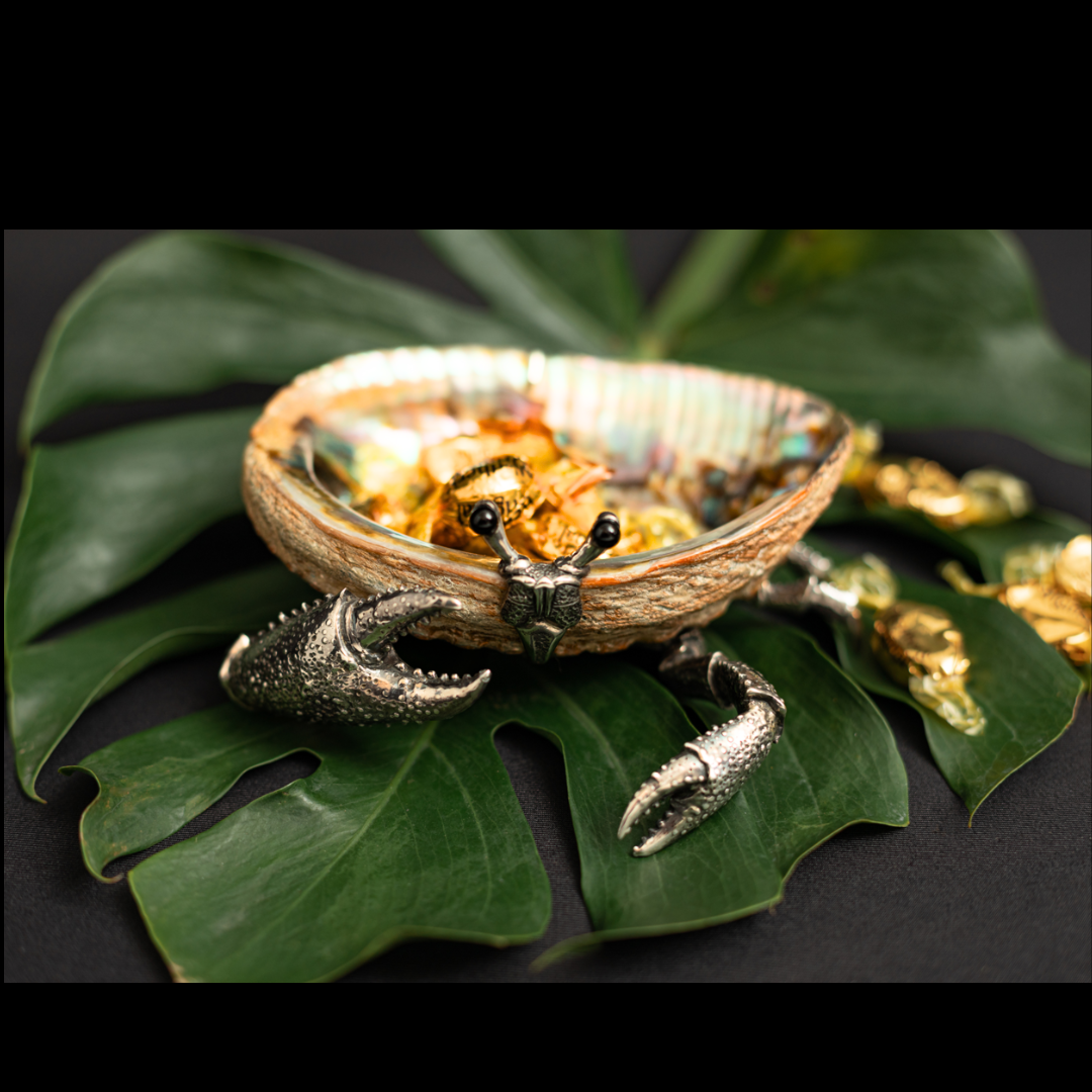 Abalone Shell Bowl with Silver Crab